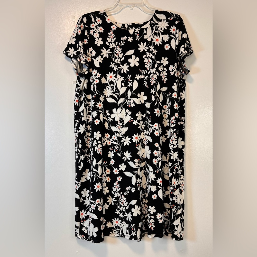 J. Jill Wearever Collection Black‎ Floral Short Sleeve Shift Dress Women’s Large